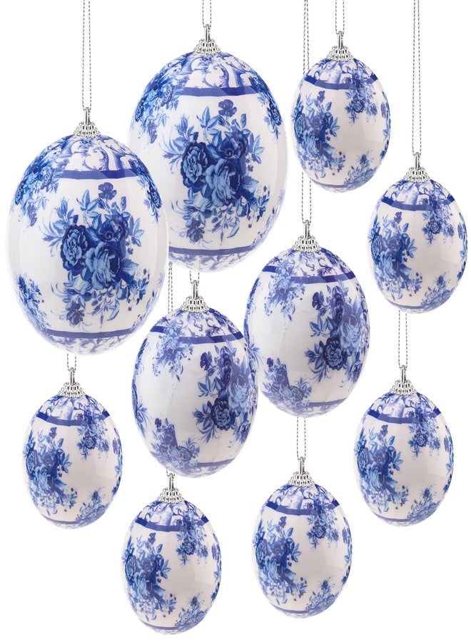 Quancru 10 Pcs White Blue Christmas Chinoiserie Ornaments Ball Christmas Porcelain Plastics Balls Hanging Decoration for Home Tree Xmas Party Birthday Wedding (Elegant Style) - Image 1